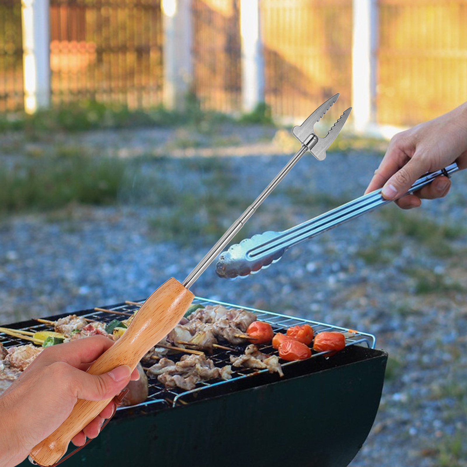 Camping Cooking Bbq - Stainless Steel Extendable Bbq Skewers Telescoping