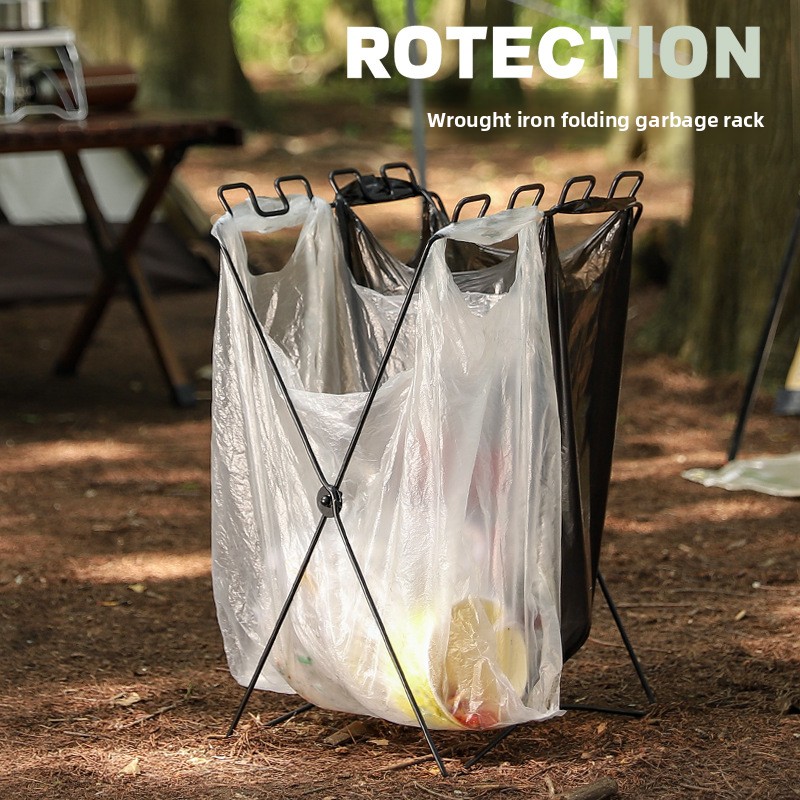 Camping Cooking Rack - Portable Folding Garbage Bag Holder, Outdoor