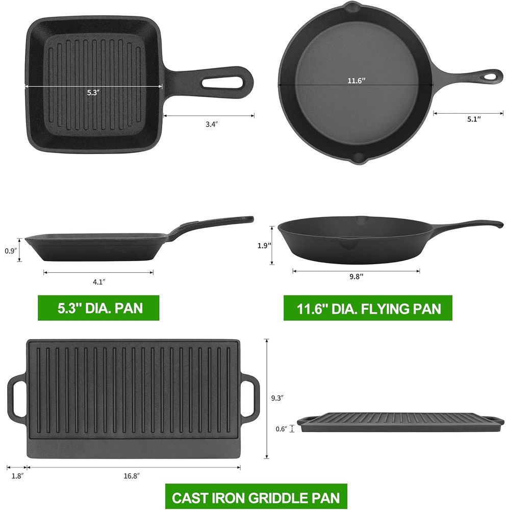8 Piece Pre-Seasoned Dutch Ove - Vintage Camping Cooking Set recension och pris